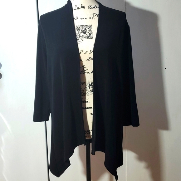 Travelers By Chico's Womens Black open waterfall Cardigan w/ back detail Sz.1 - Picture 1 of 6